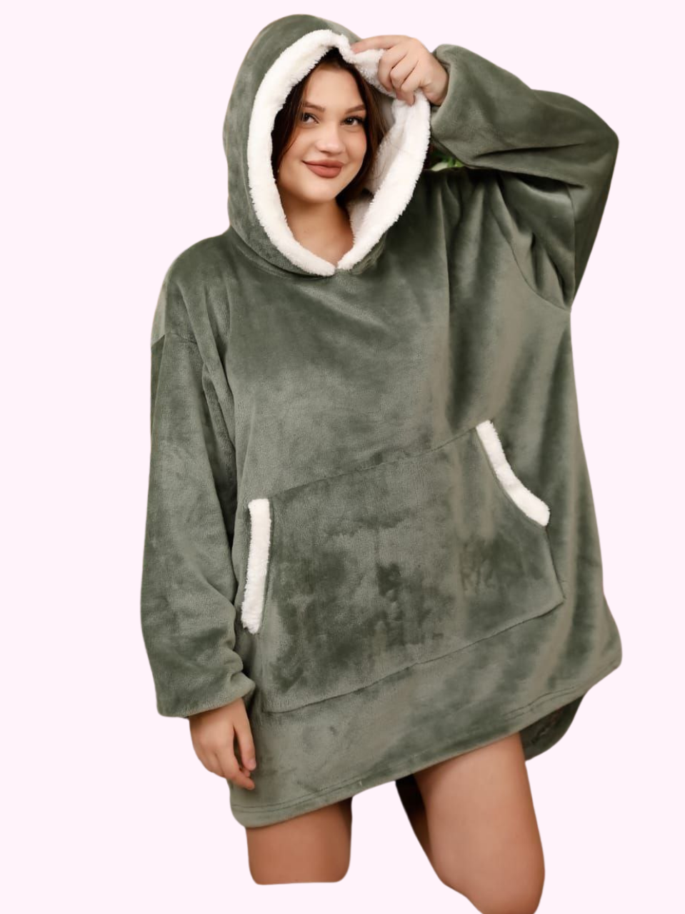 Oversized Fleece Hooded Hoodie with Sleeves