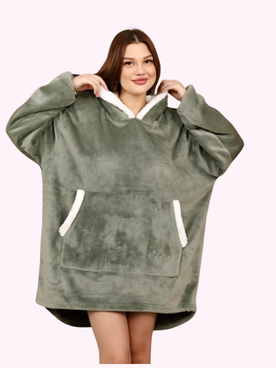 Oversized Fleece Hooded Hoodie with Sleeves