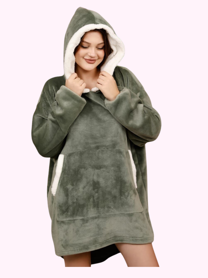 Oversized Fleece Hooded Hoodie with Sleeves