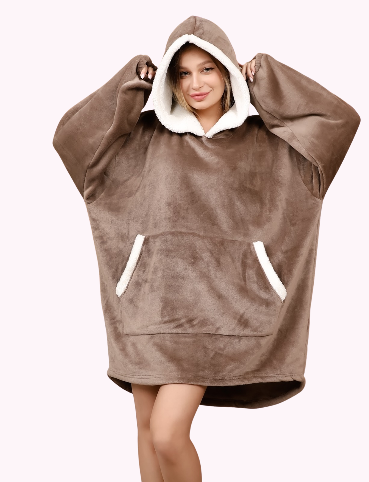 Oversized Fleece Hooded Hoodie with Sleeves