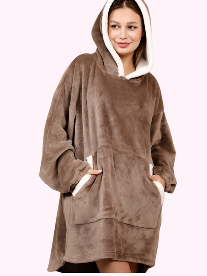 Oversized Fleece Hooded Hoodie with Sleeves