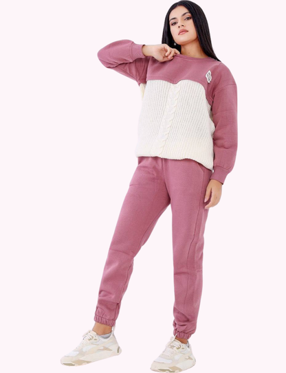 Women's Multicolor Round Neck Long Sleeve Casual Pajama Set with Pockets