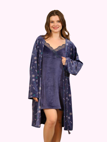 Bridal Shirt and Robe Set - Short Velvet Robe and Shirt for Women and Brides Free Size 