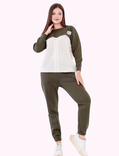 Women's Multicolor Round Neck Long Sleeve Casual Pajama Set with Pockets