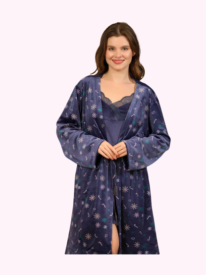 Bridal Shirt and Robe Set - Short Velvet Robe and Shirt for Women and Brides Free Size 