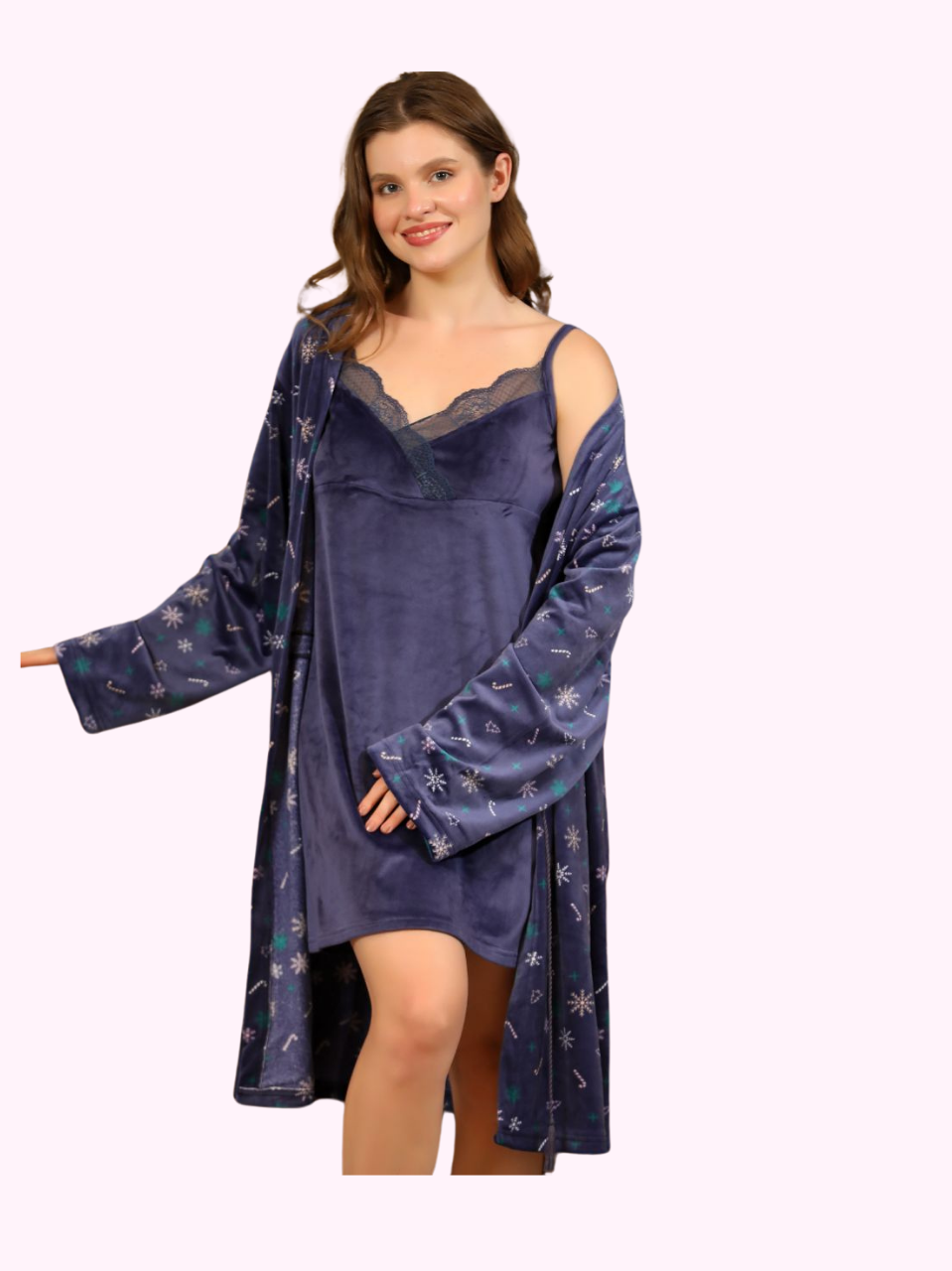 Bridal Shirt and Robe Set - Short Velvet Robe and Shirt for Women and Brides Free Size 