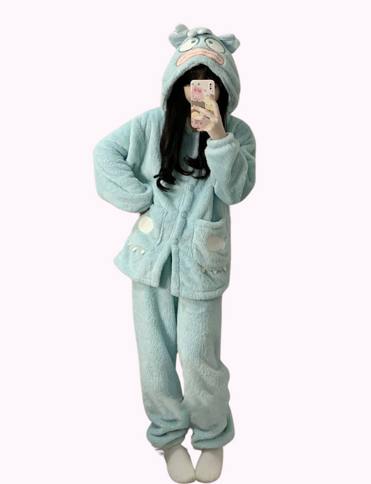 Green Pajama Set Cute Hooded Pajama Set with Pockets Cute Aesthetic Sleepwear